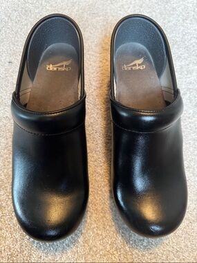 Dansko Black Leather Slip-On Clogs